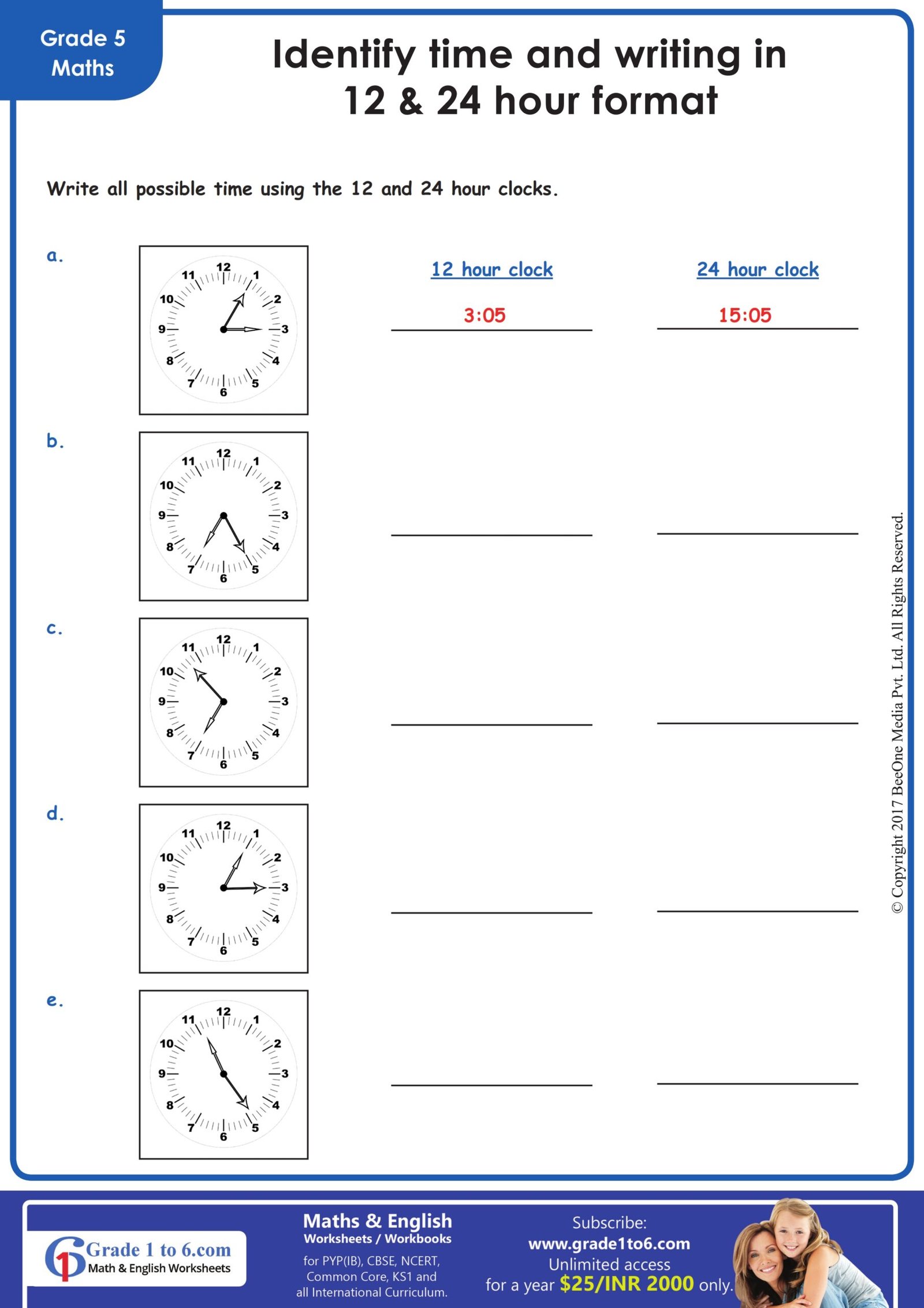 Convert between 12-hour & 24- hour clock Worksheets