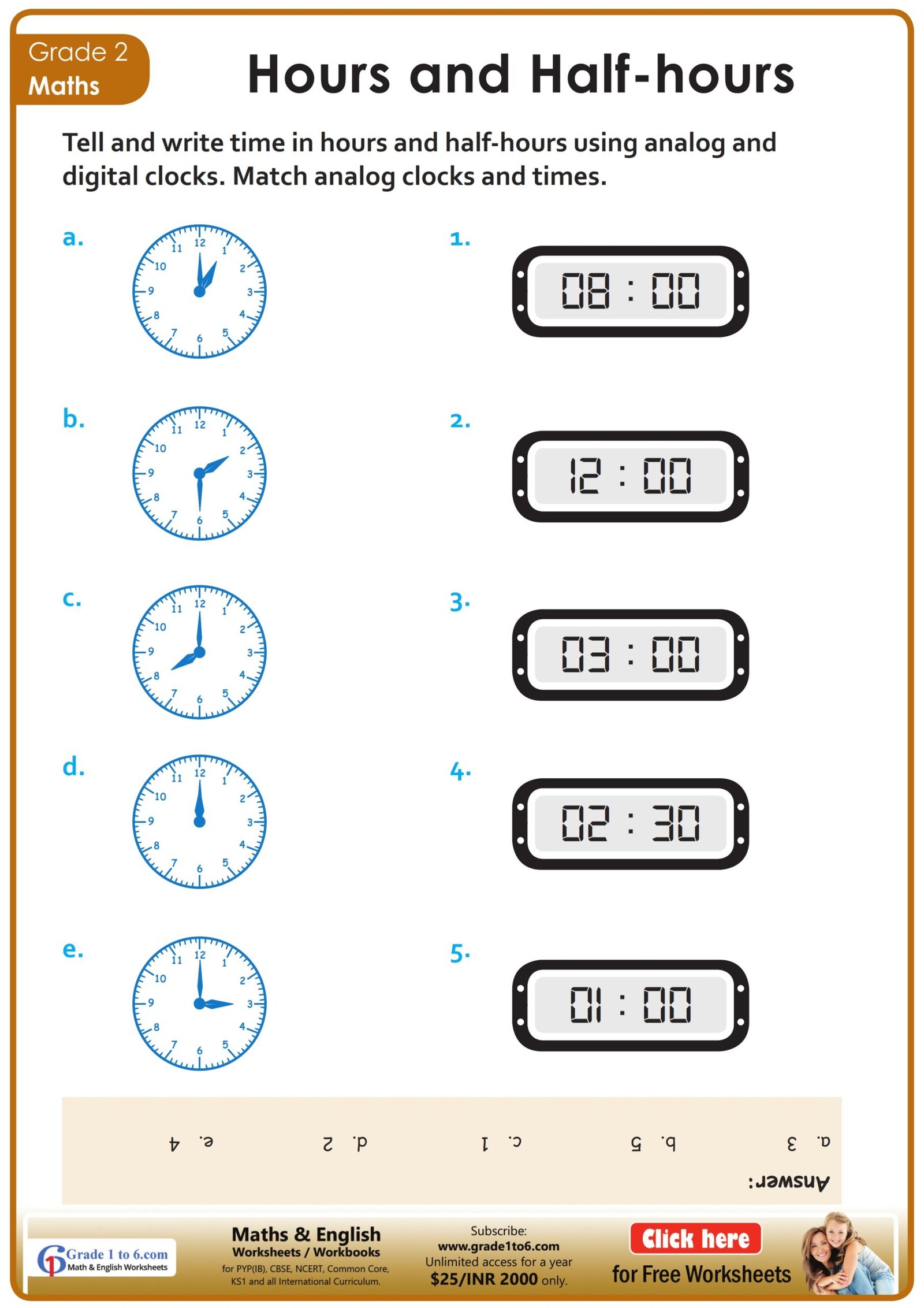 Analog and Digital clock worksheet | Grade1to6.com