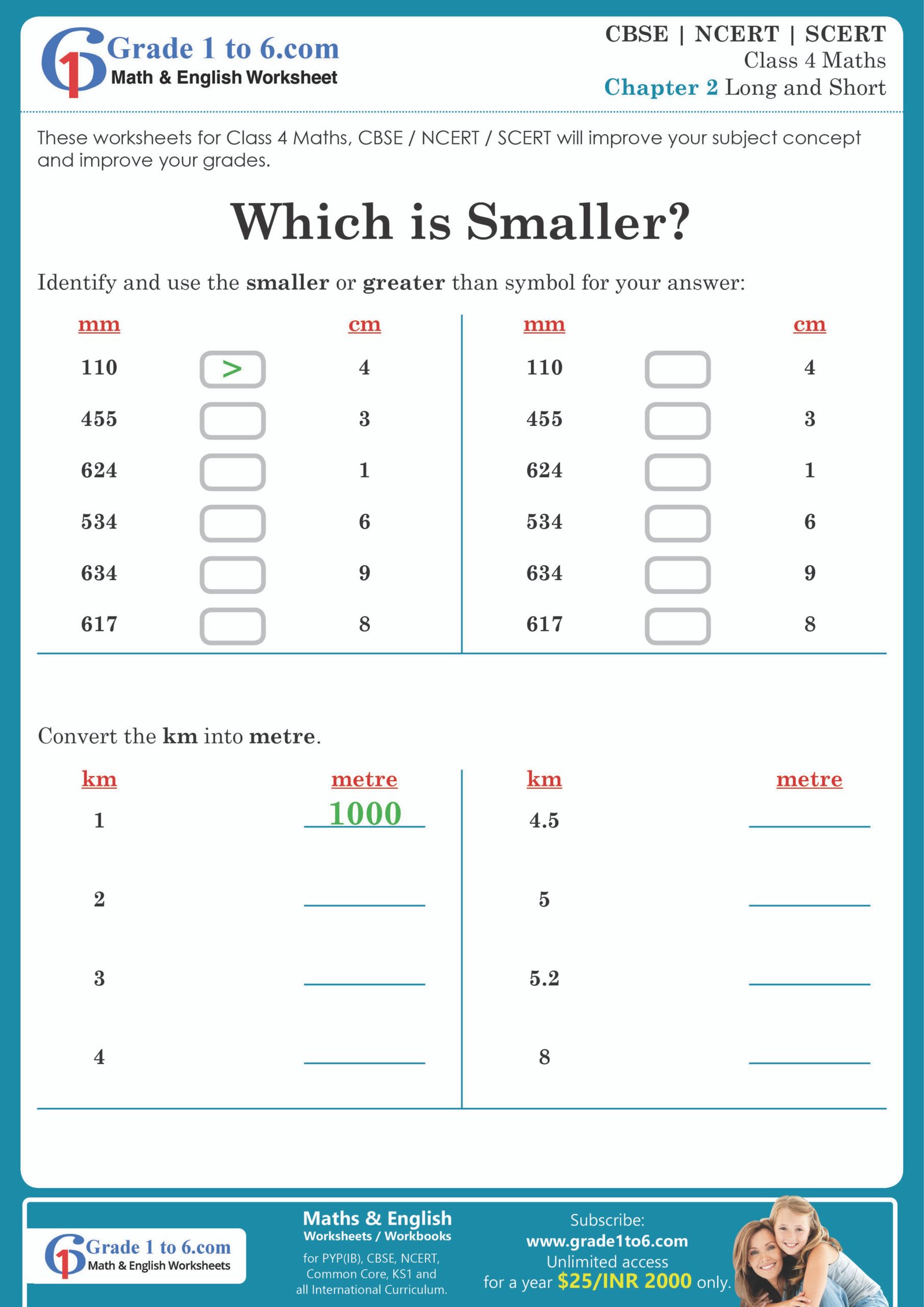 Class 4 Maths Worksheets | Grade1to6.com