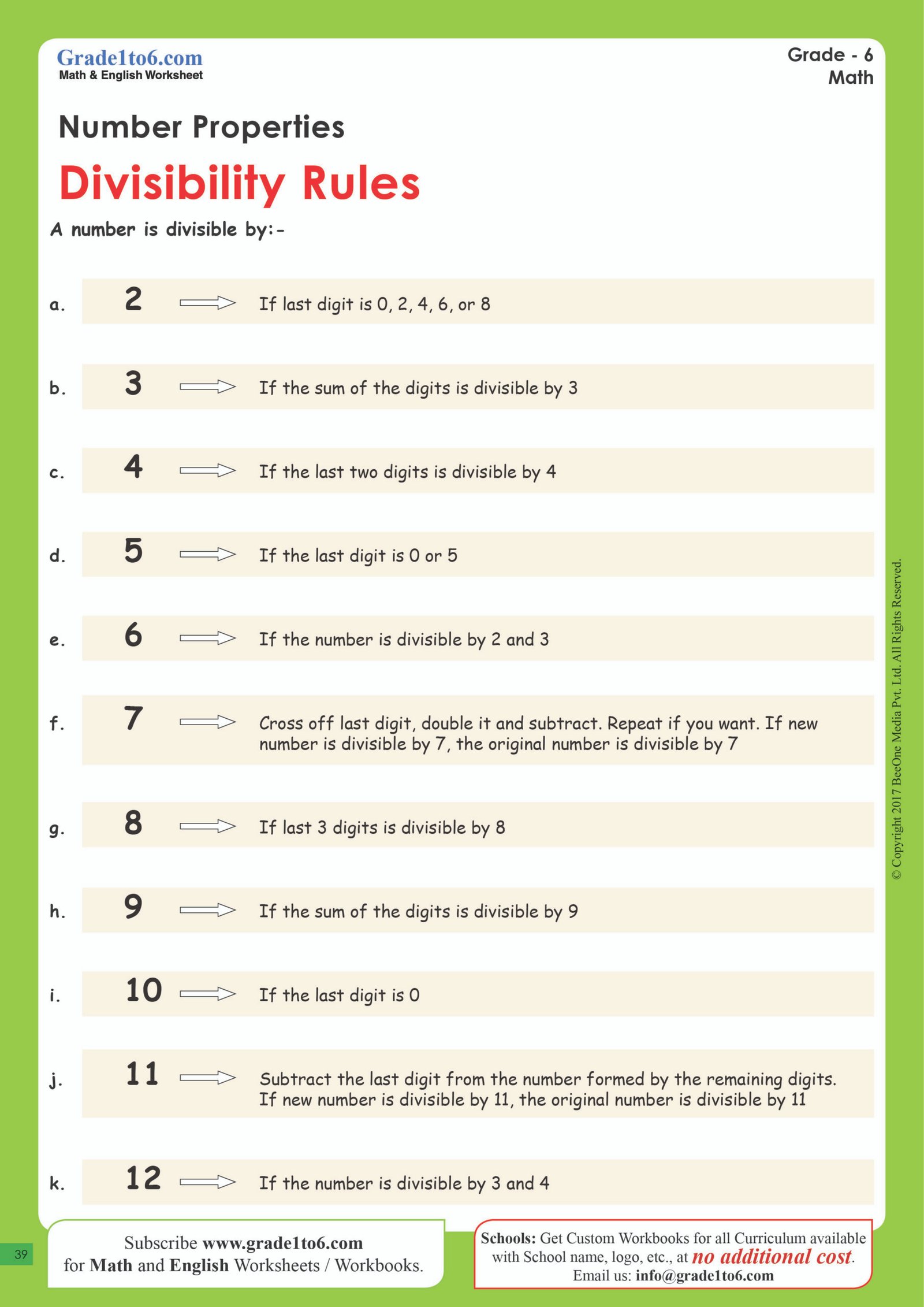 Divisibility Rules Worksheet | Grade1to6.com Divisibility Rules Worksheet | Grade1to6.com