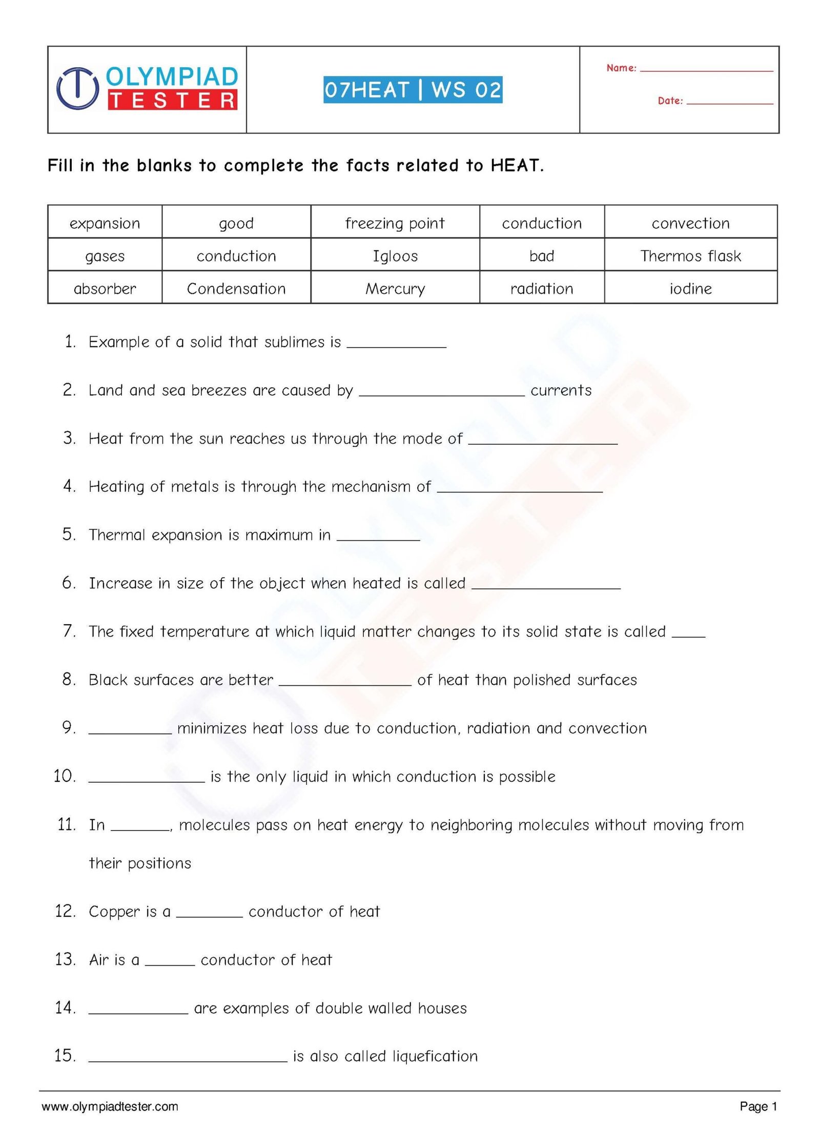 Science Worksheets For Grade 7