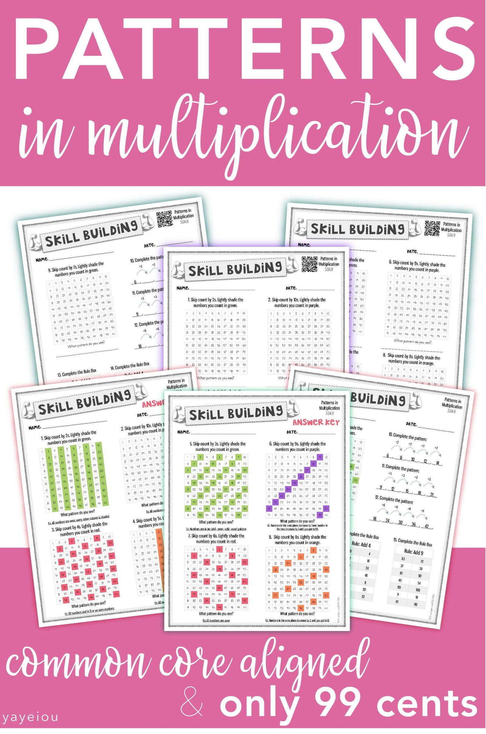 3 multiplication pattern worksheets with QR code answer keys. Students ...