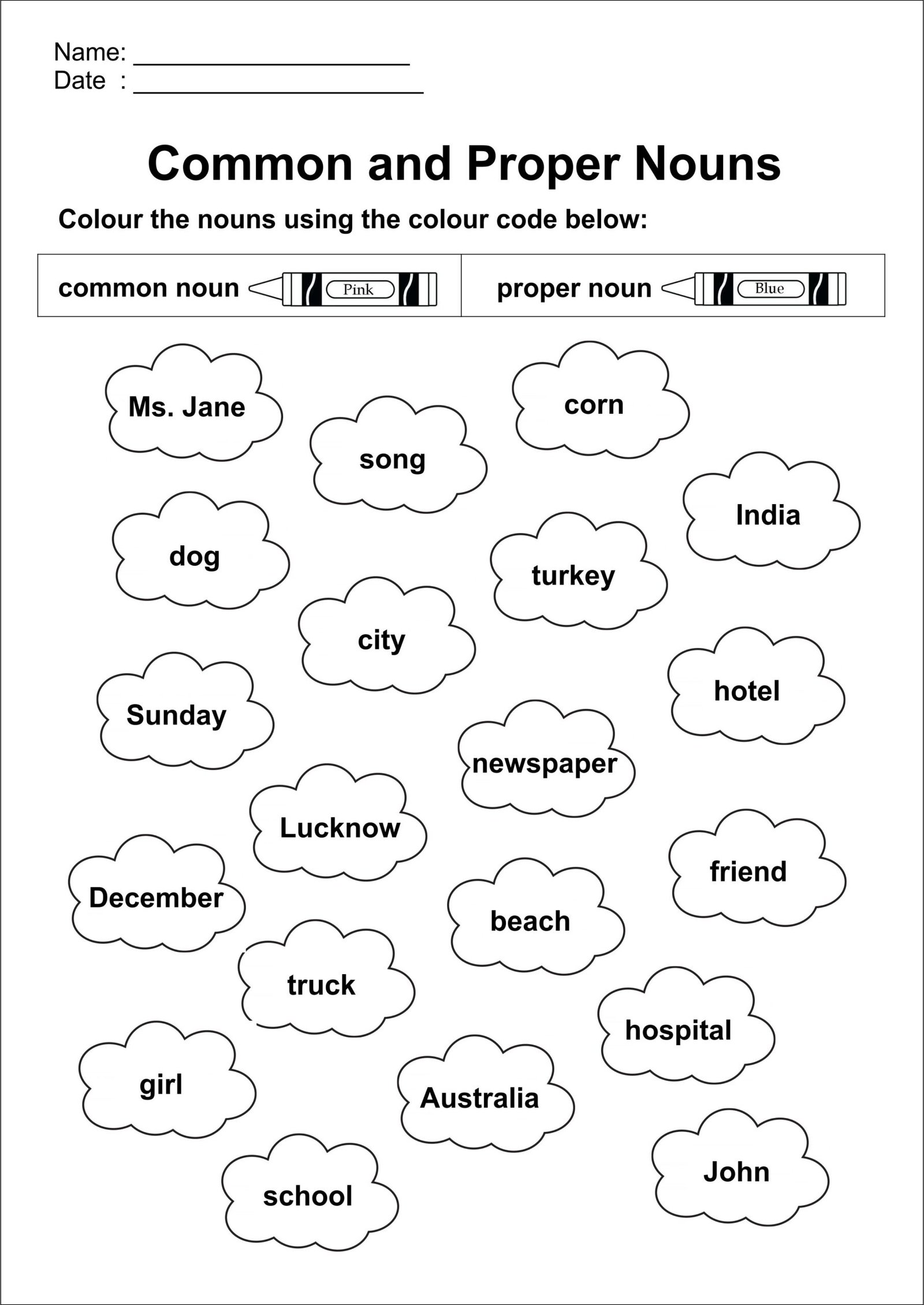 Proper Nouns Worksheet for Grade 1 Proper Nouns Worksheet for Grade 1