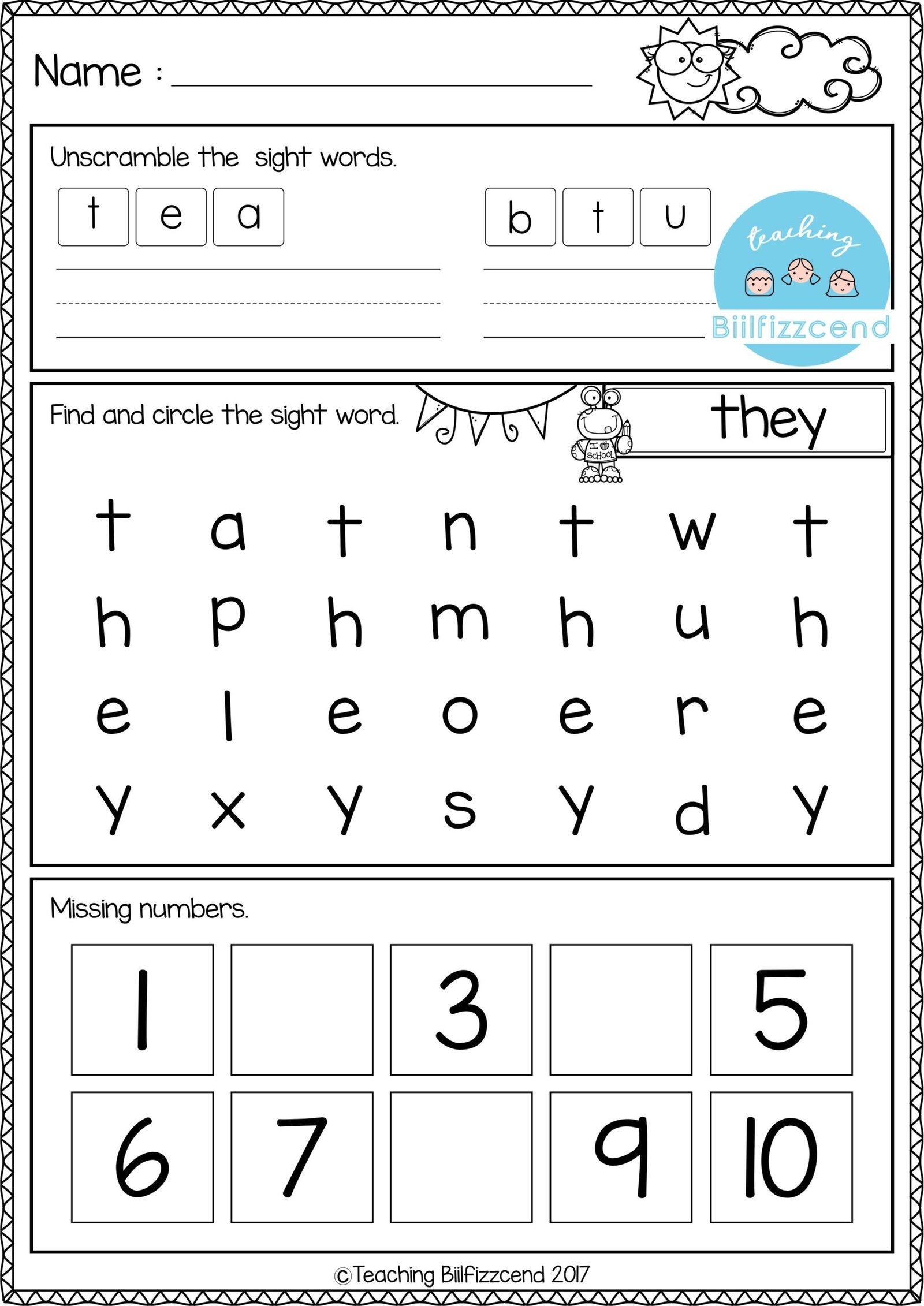 Printable Kindergarten Morning Work - Printable Word Searches