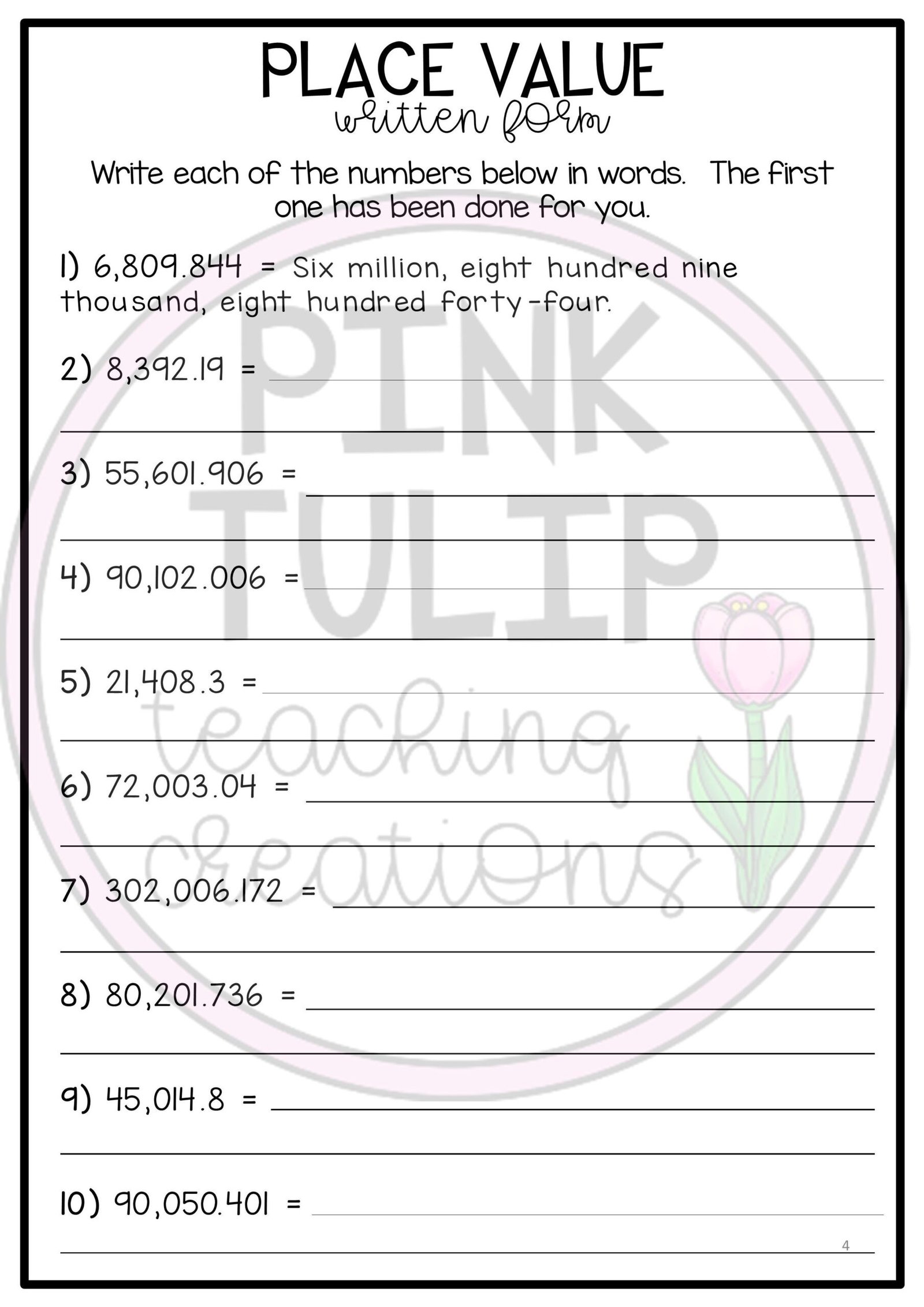 Read And Write Decimals Worksheets