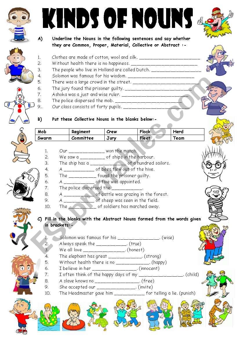 EXERCISES ON TYPES OF NOUNS - 4 Pages (Editable with Key) - ESL ... EXERCISES ON TYPES OF NOUNS - 4 Pages (Editable with Key) - ESL ...