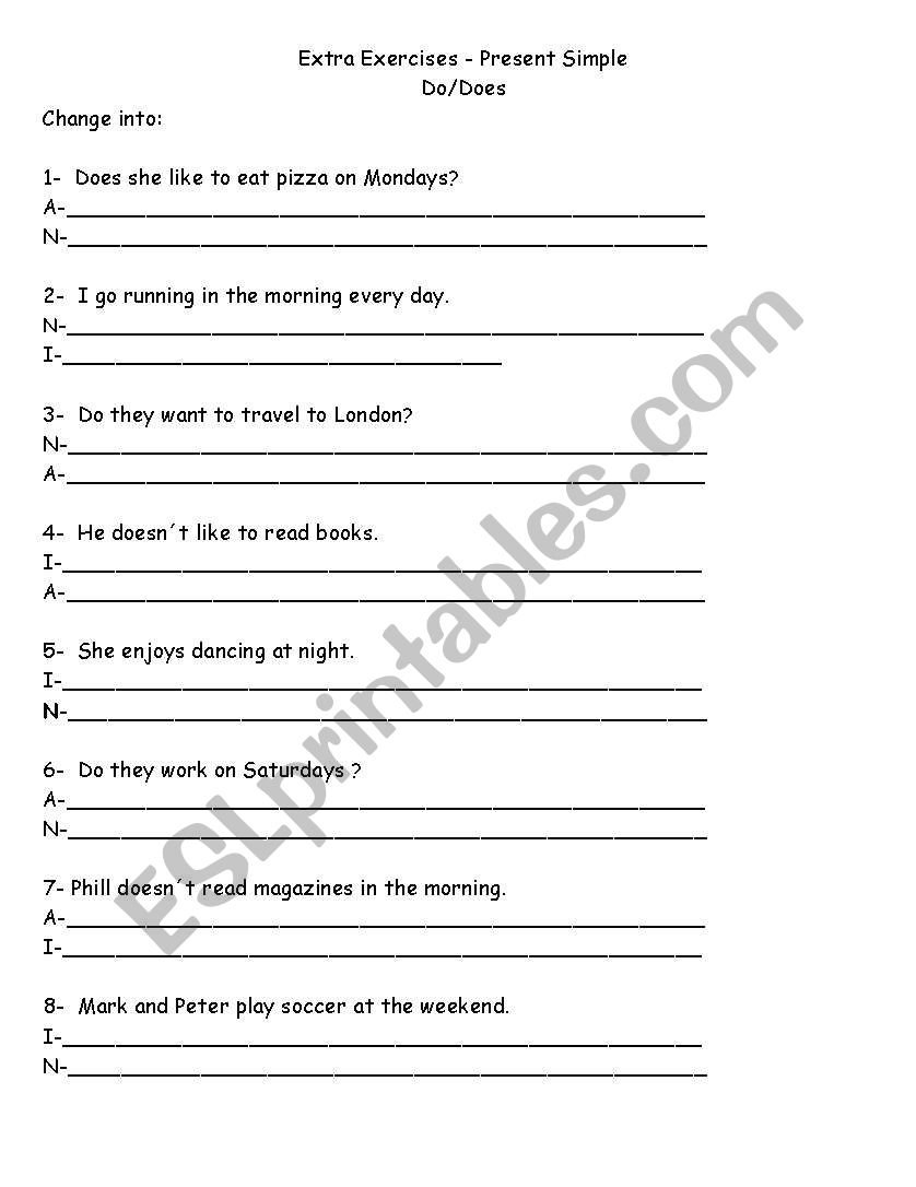 Affirmative And Negative Sentences Worksheets