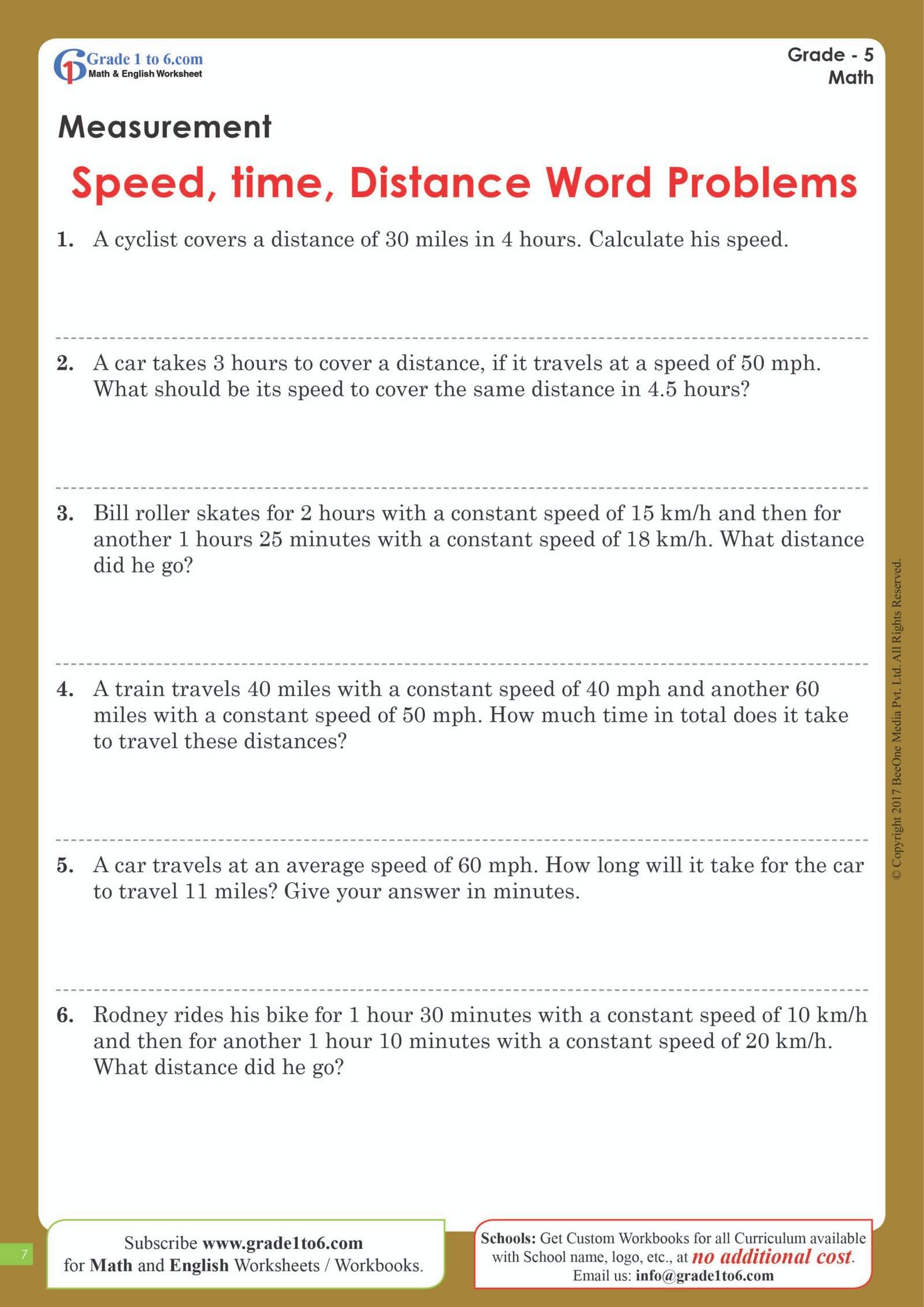 Speed, Time, and Distance Word Problems Worksheet | Grade1to6 Speed, Time, and Distance Word Problems Worksheet | Grade1to6