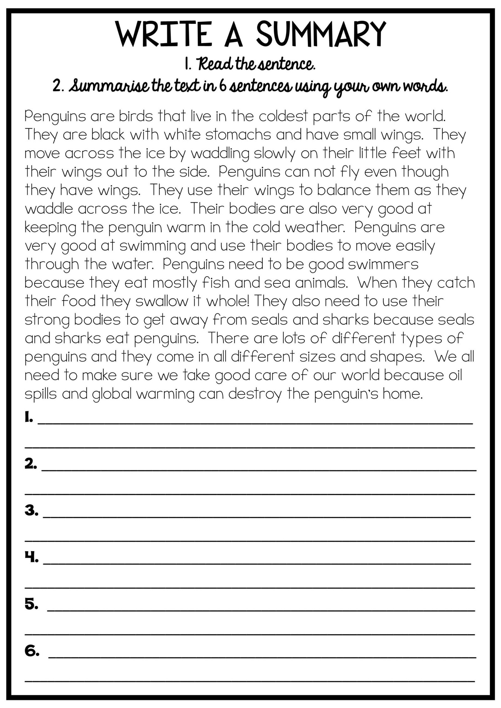 Summary Writing Exercises For Grade 8