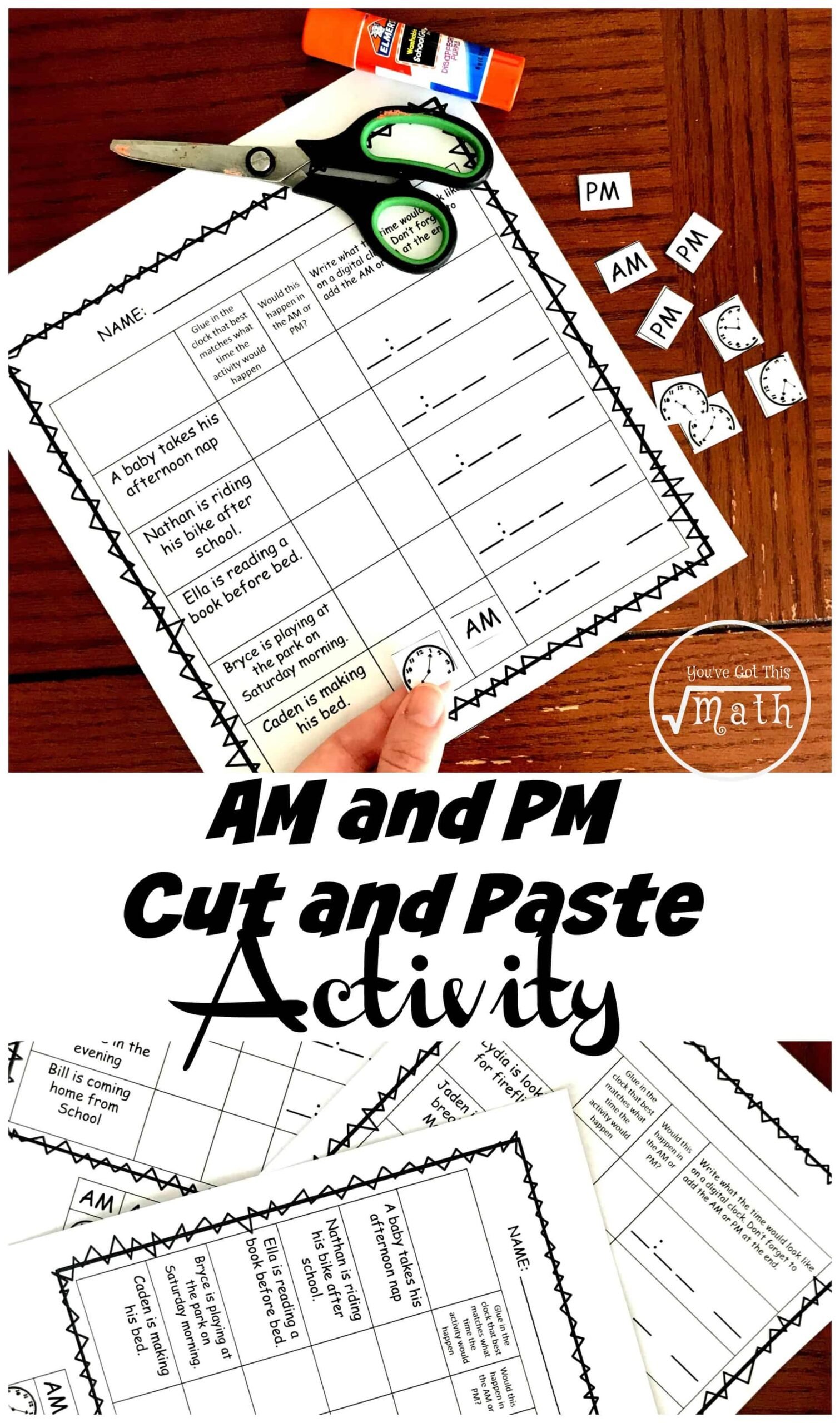 3 Cut and Paste am and pm worksheets - Fun Sorting Activity 3 Cut and Paste am and pm worksheets - Fun Sorting Activity