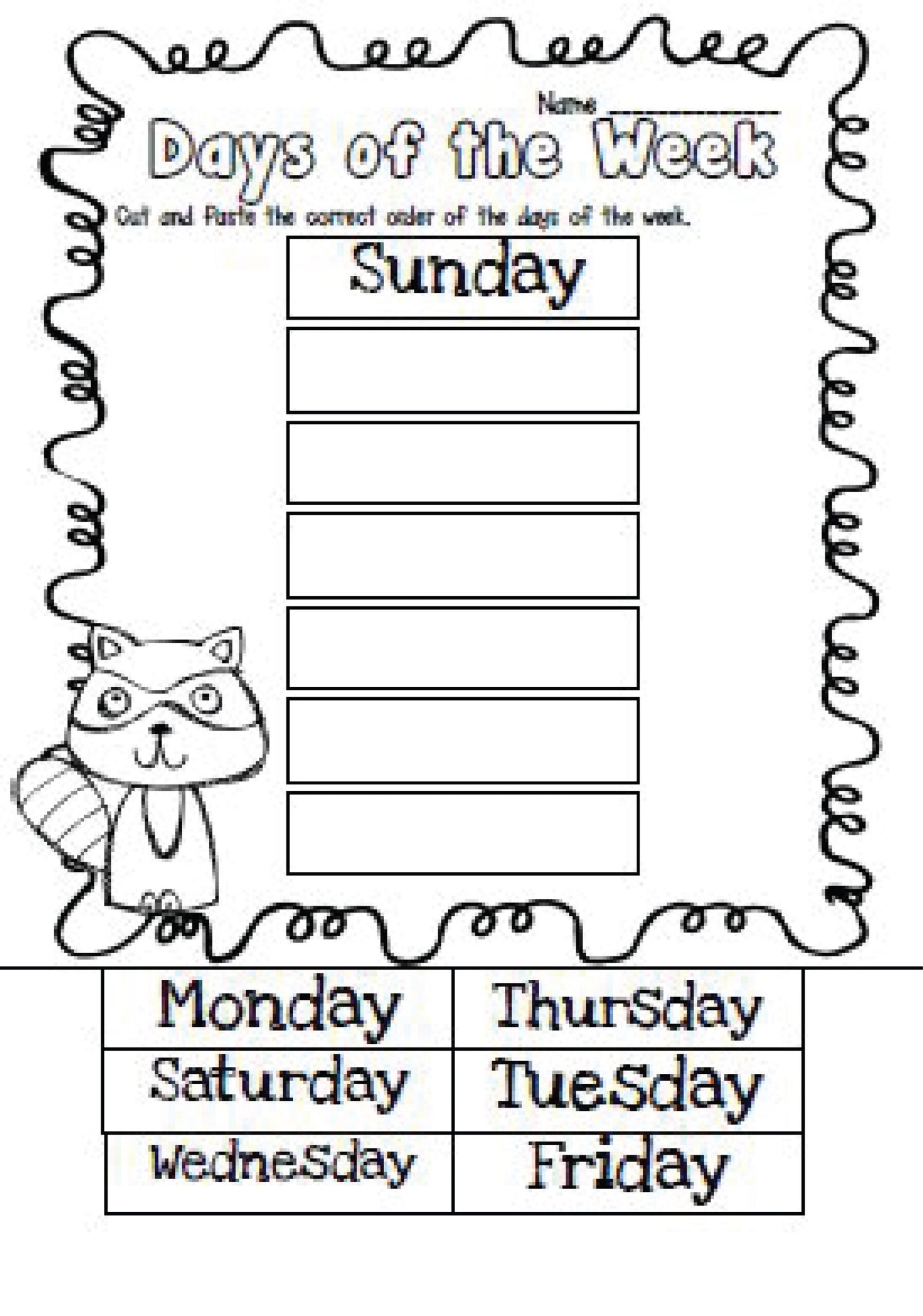 Days of the Week Worksheet Activities | 101 Activity