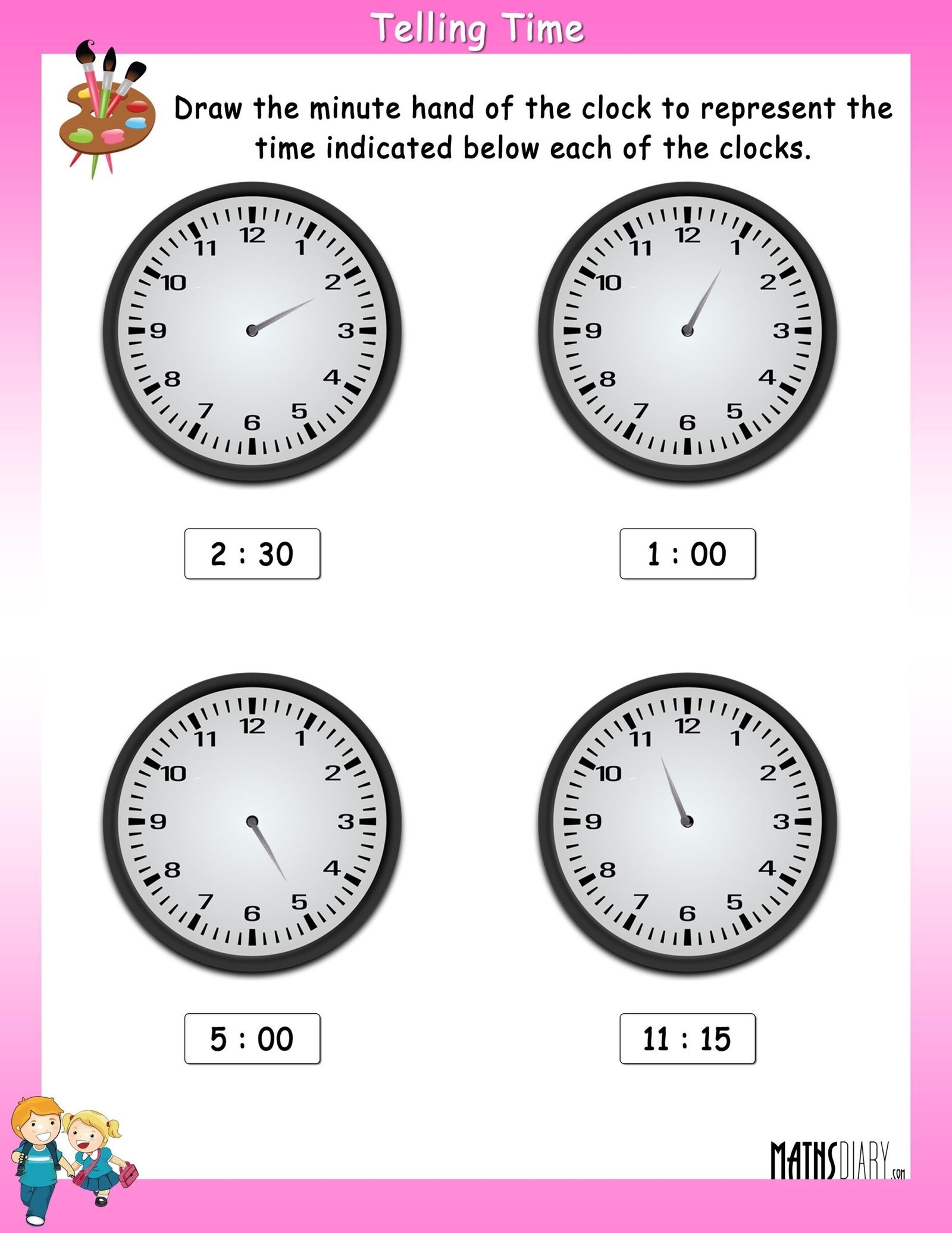 Draw the minute hand on the clock to represent the time indicated ... Draw the minute hand on the clock to represent the time indicated ...