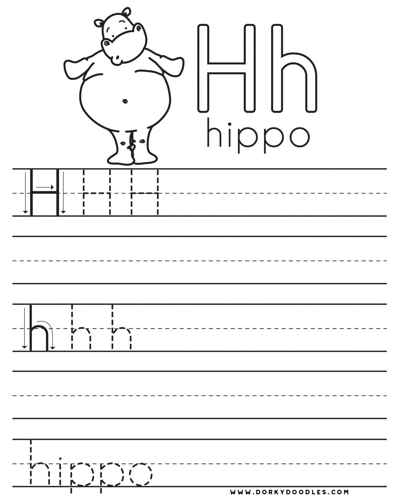 Letter Practice: H Worksheets – Dorky Doodles