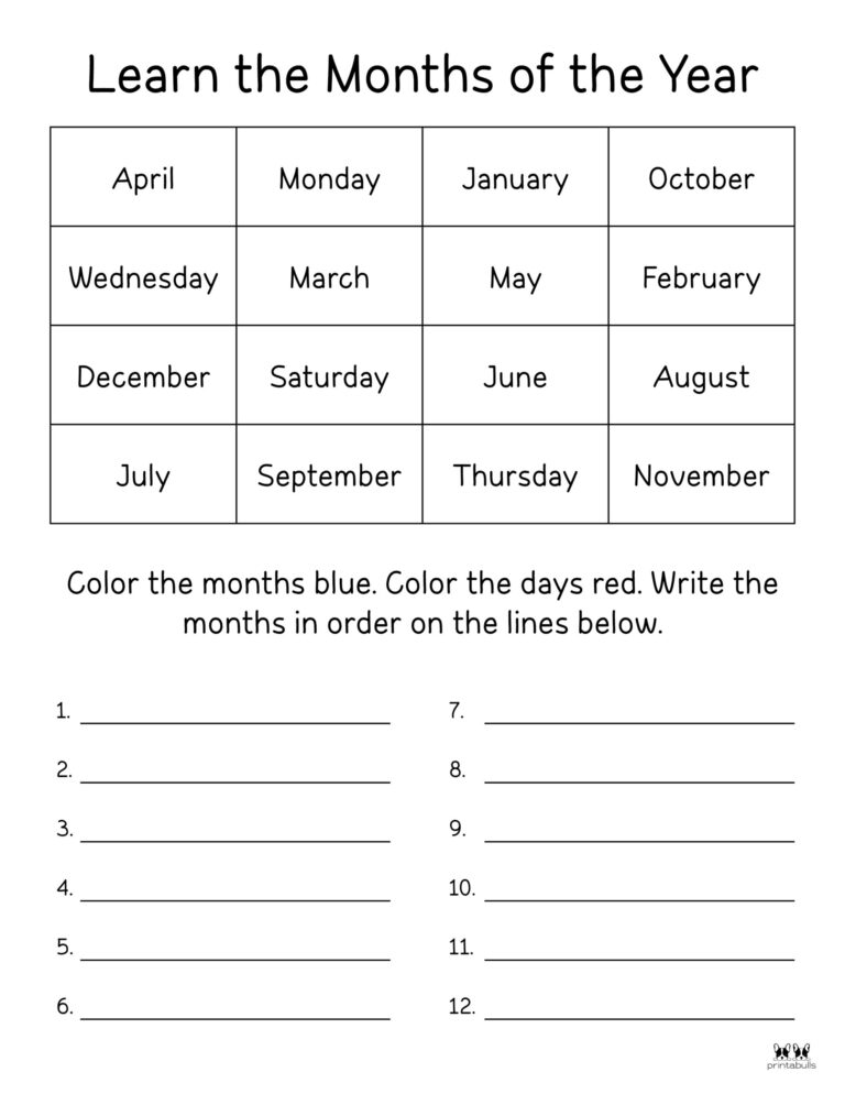Printable Months Of The Year Free Worksheets - Worksheets Day