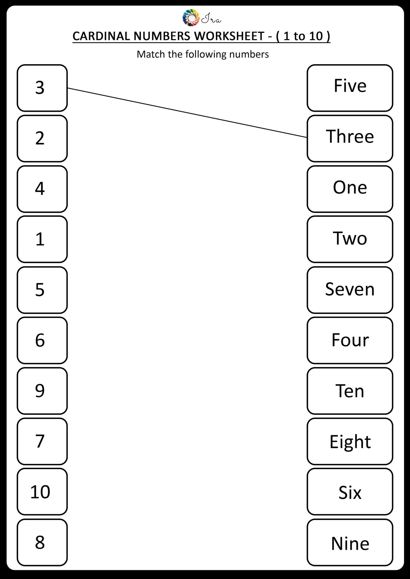 Number Matching Worksheets 1 10