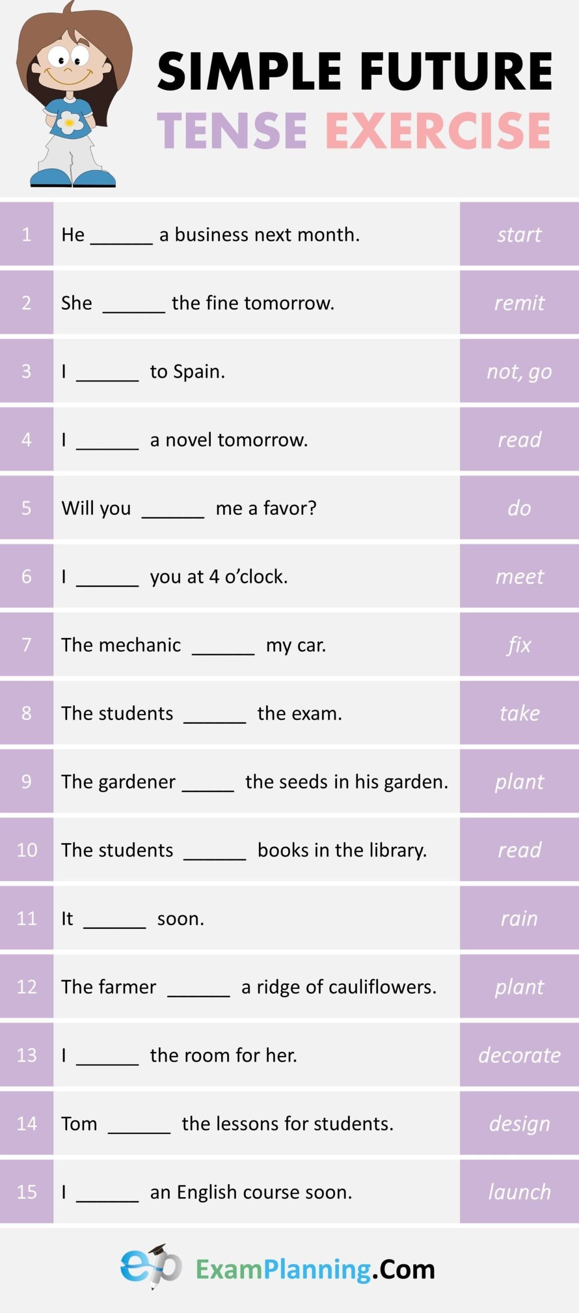 Simple Future Tense Exercises English Grammar Exercises, Teaching ... Simple Future Tense Exercises English Grammar Exercises, Teaching ...