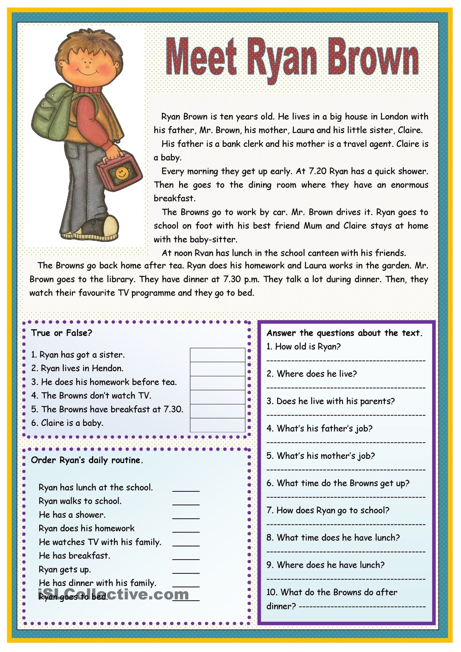 One-click print document | Esl reading comprehension, Reading ...