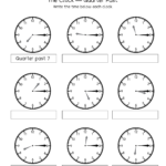 Telling time, quarter past the hour worksheets for 2nd graders