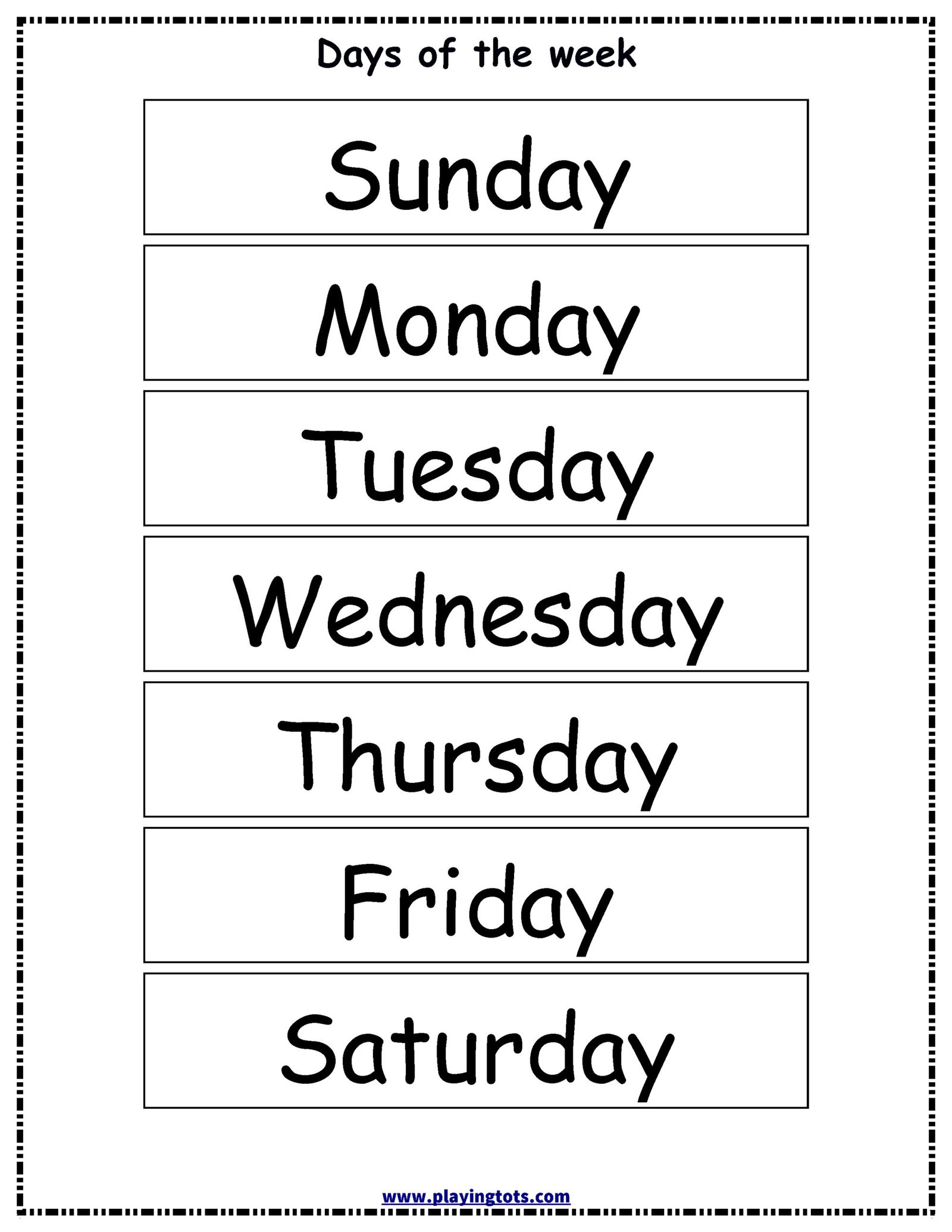 Tracing Days Of The Week Printables Tracing Days Of The Week Printables