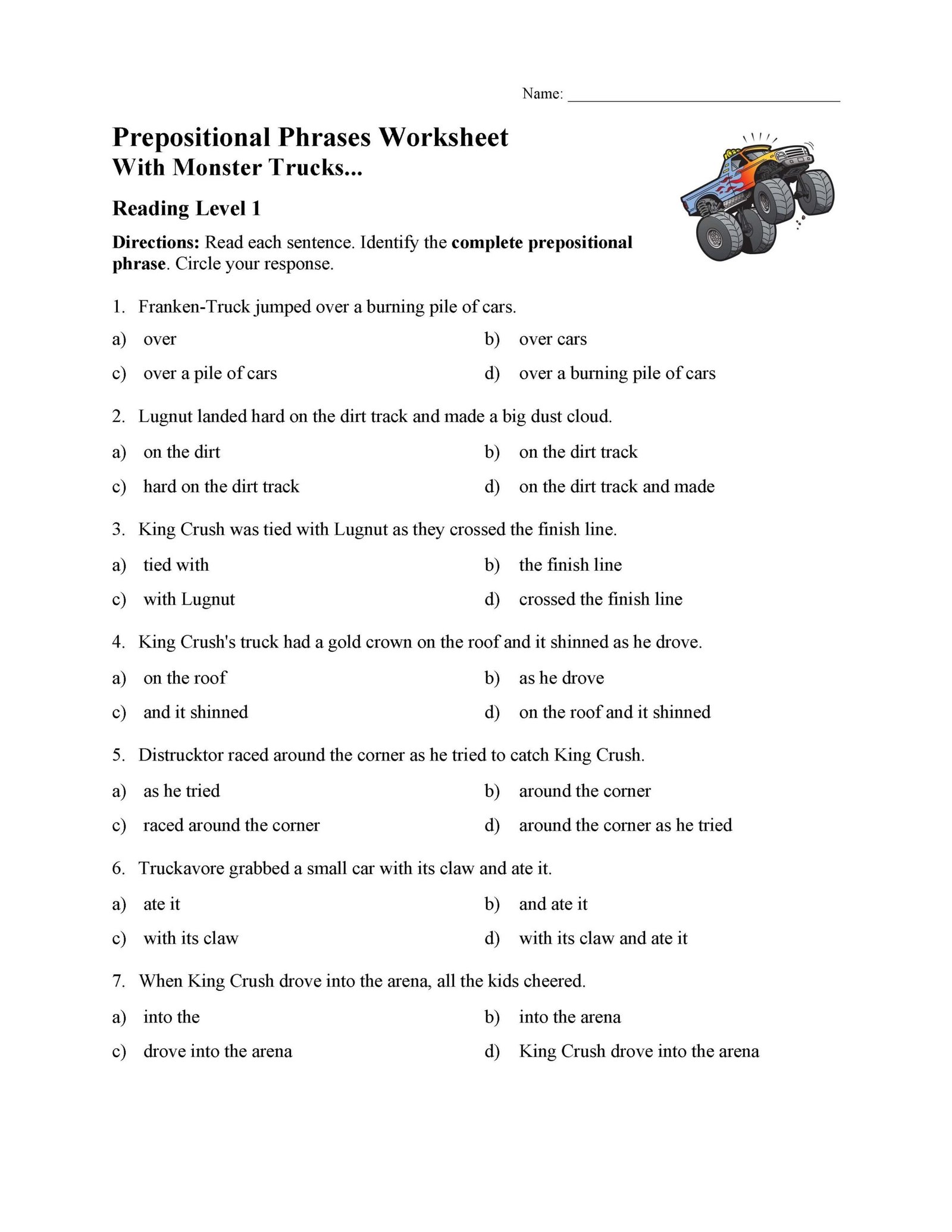 Prepositional Phrases Worksheet 1 - Reading Level 1 | Preview Prepositional Phrases Worksheet 1 - Reading Level 1 | Preview