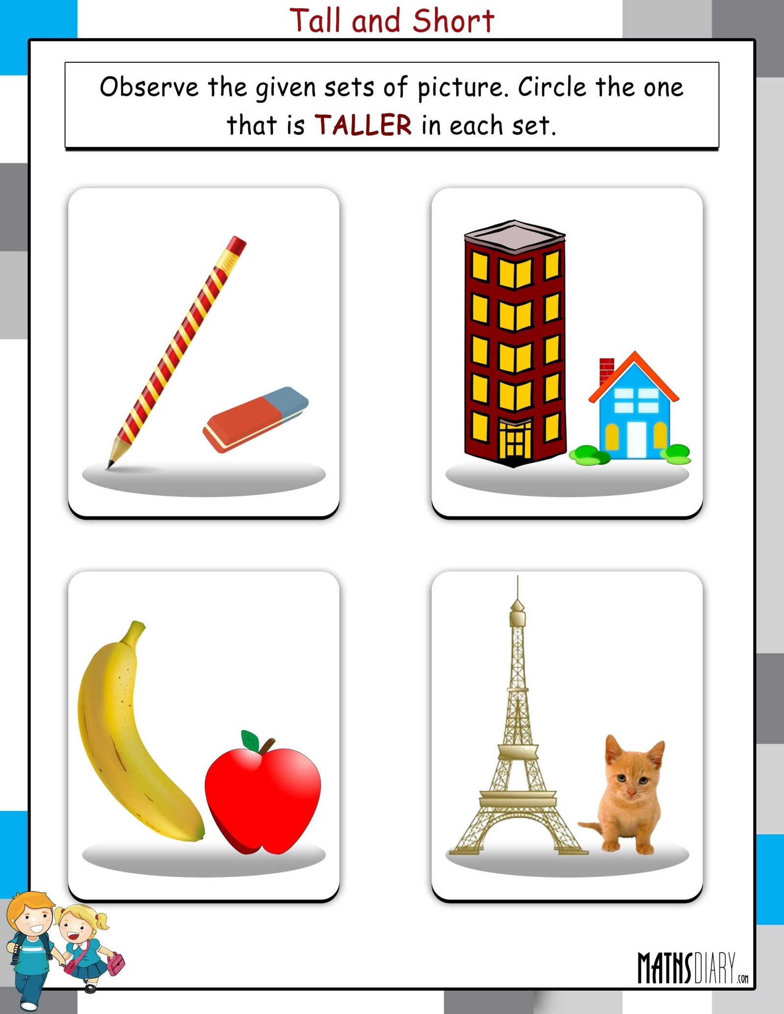 Tall and Short - Math Worksheets - MathsDiary.com Tall and Short - Math Worksheets - MathsDiary.com