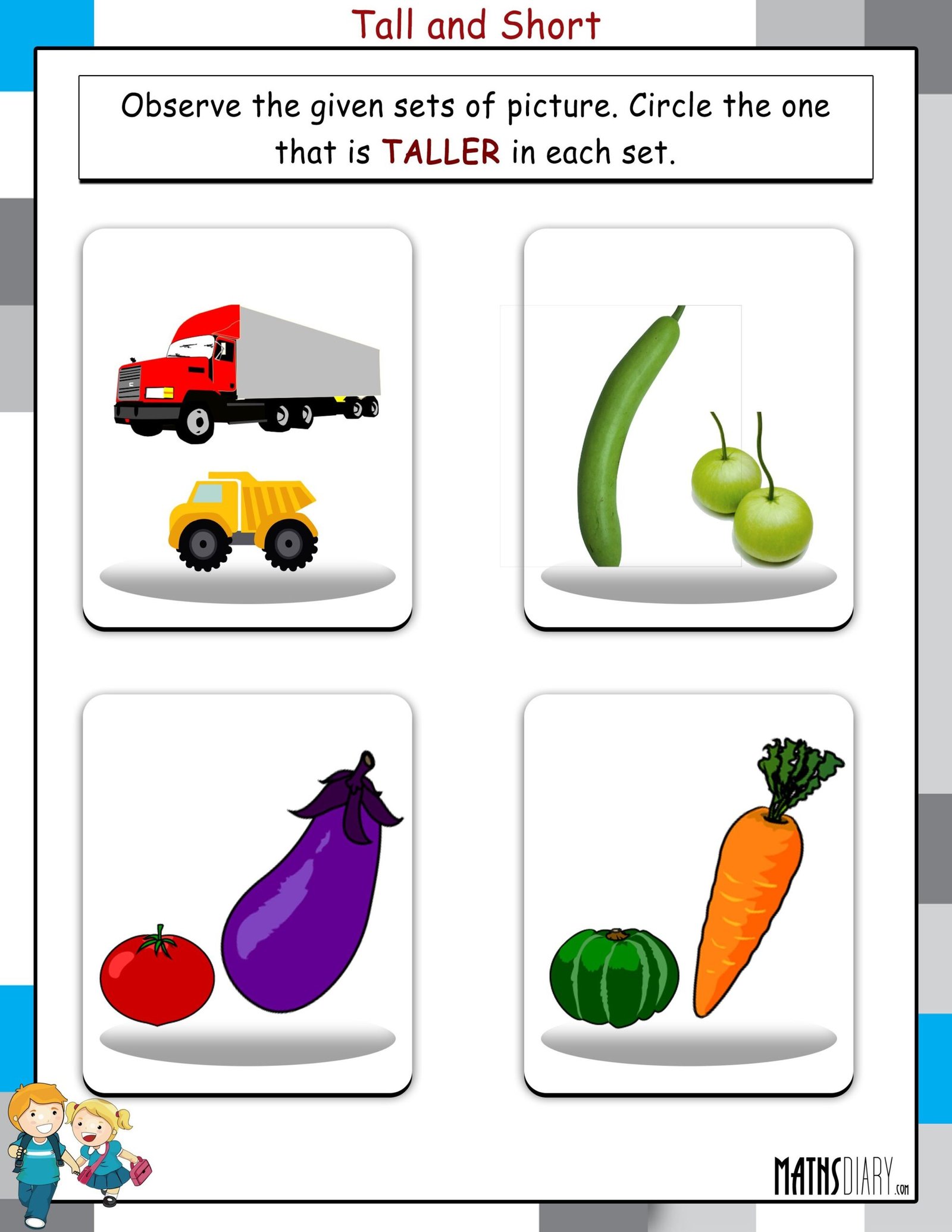 Tall and Short - Math Worksheets - MathsDiary.com Tall and Short - Math Worksheets - MathsDiary.com