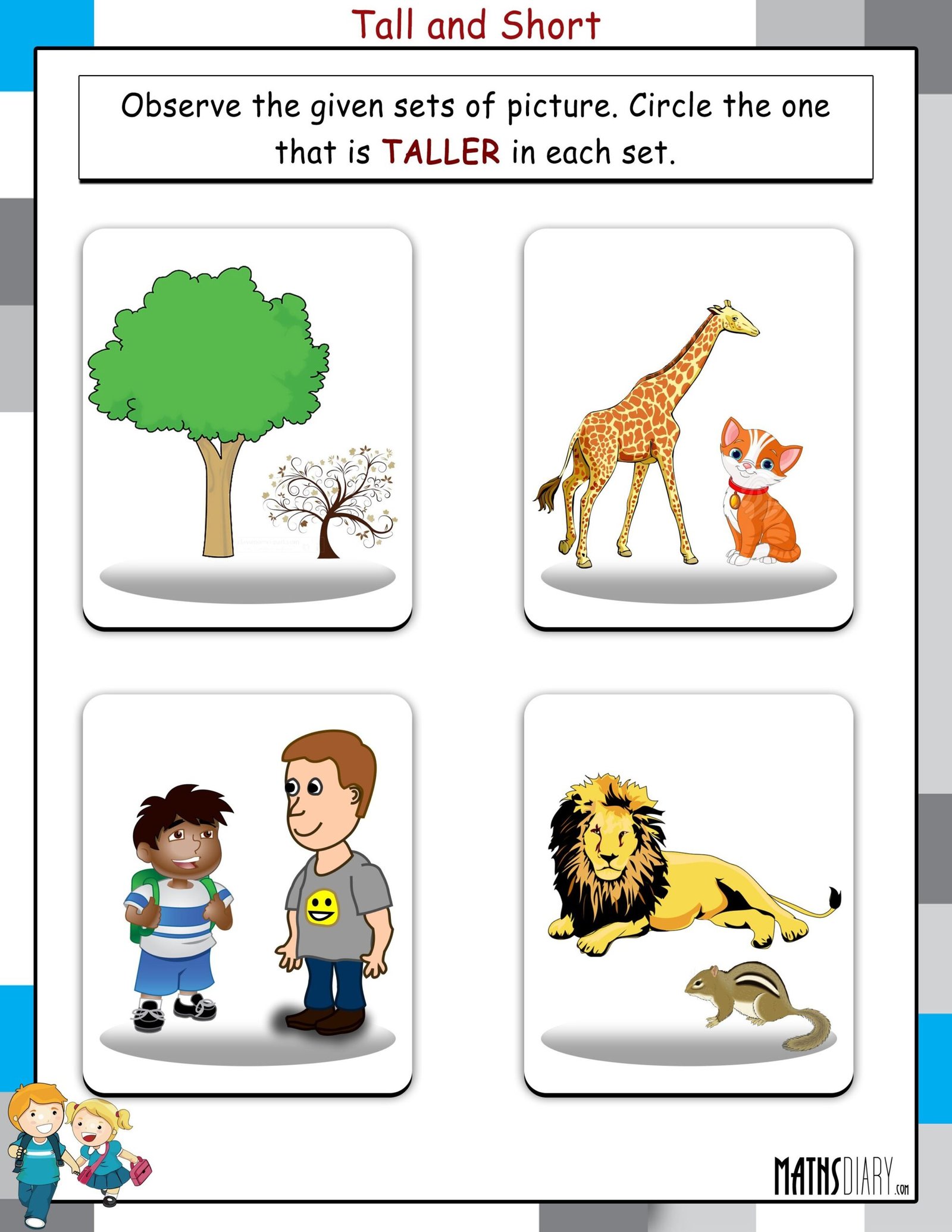 Tall and Short - Math Worksheets - MathsDiary.com Tall and Short - Math Worksheets - MathsDiary.com