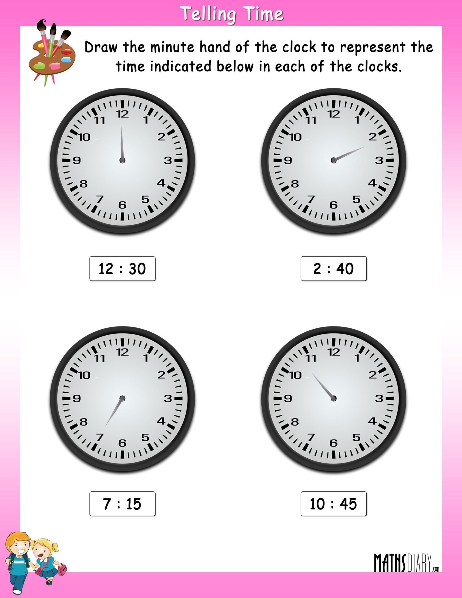 Draw the Minute Hand in the clock to show the indicated time - Math ...