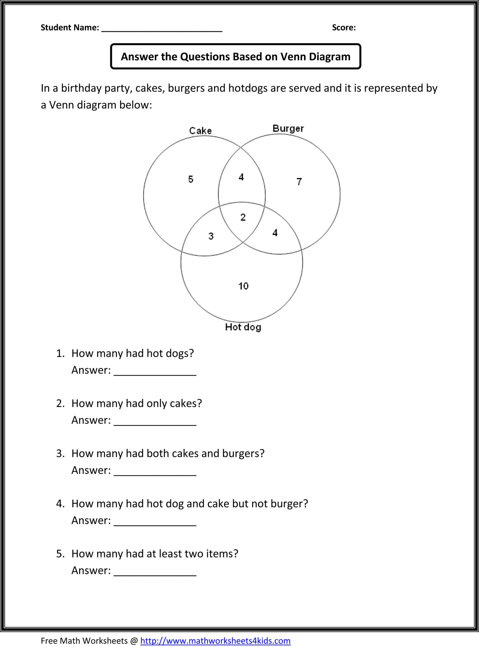 Venn Diagram Practice Worksheet | MySchoolsMath.com Venn Diagram Practice Worksheet | MySchoolsMath.com