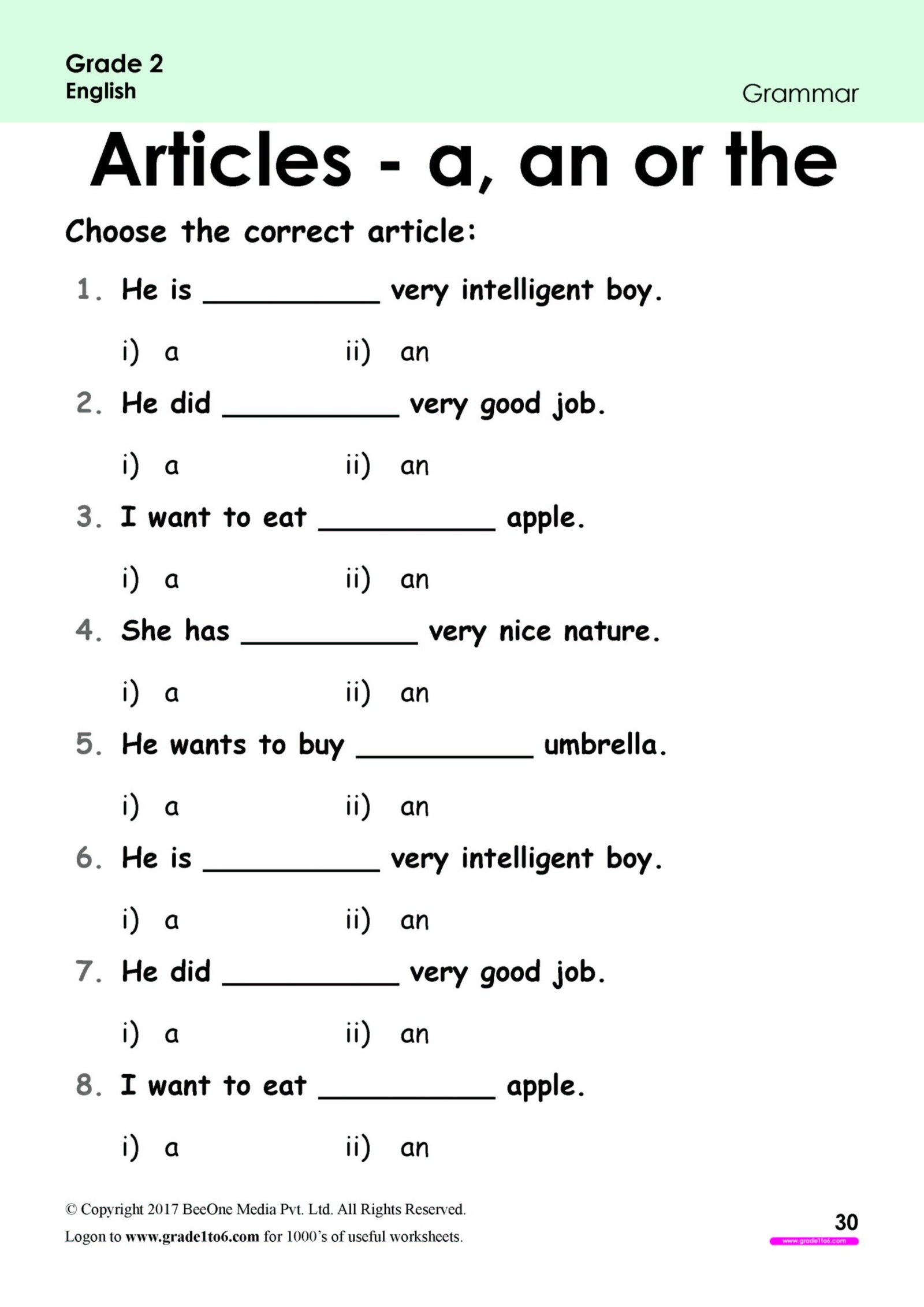 English Articles Grammar Worksheets English Articles Grammar Worksheets